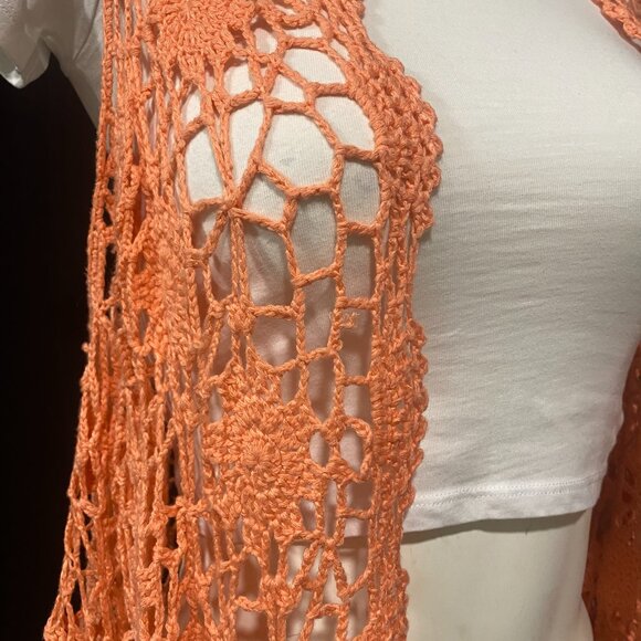 🍄464-You Are UK2LA😁💛 Salmon Mandella Crochet Vest - Picture 2 of 11